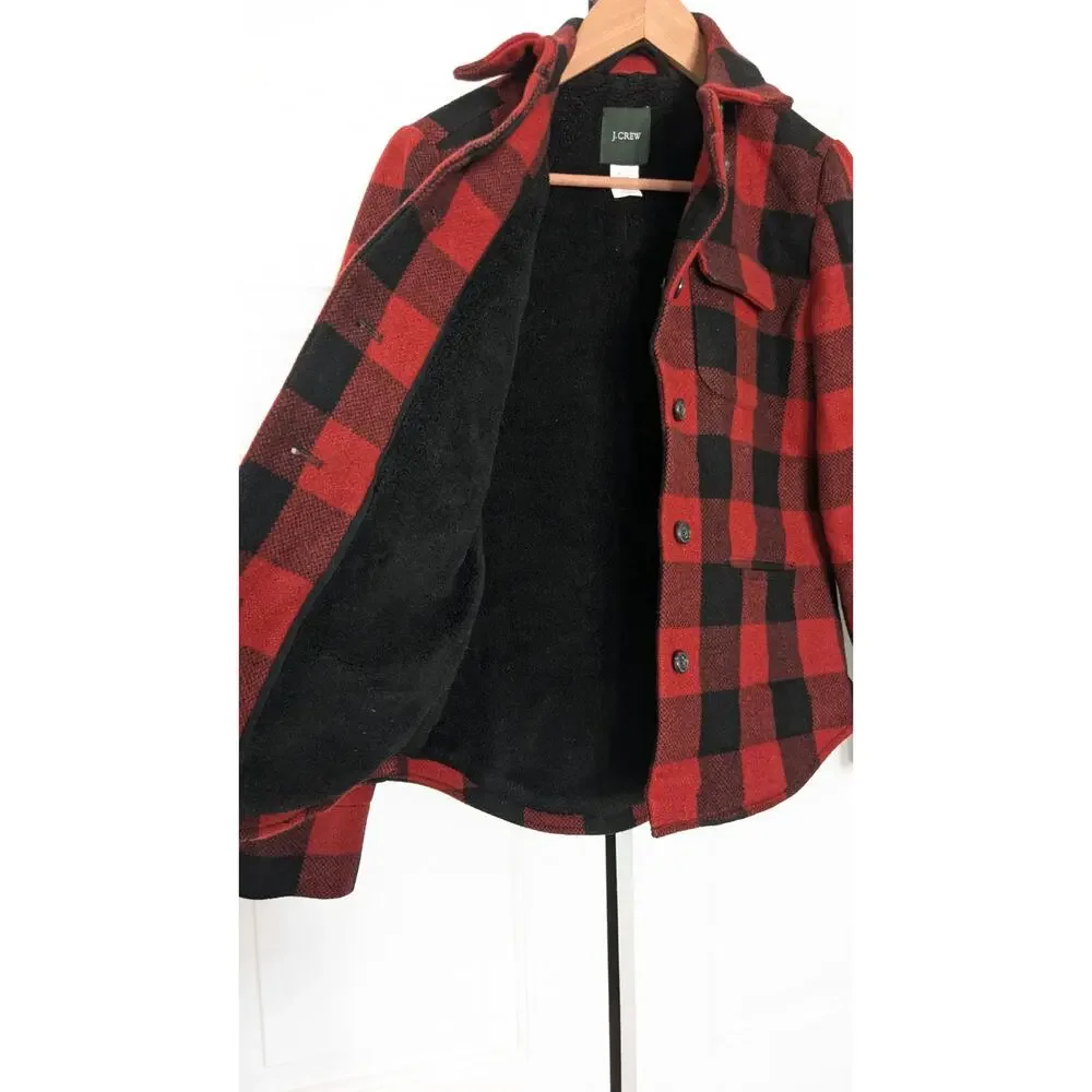 J. Crew Plaid Sherpa Lined Wool Blend Coat